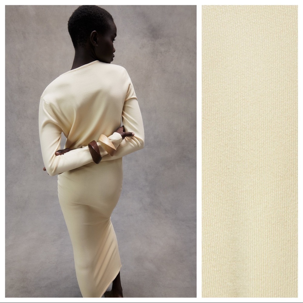 NWT. Zara Yellow Draped Knit Midi Dress. Size L. - Picture 3 of 9